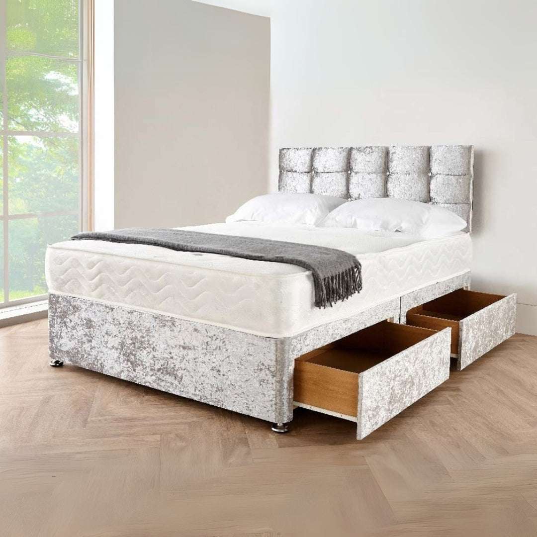 Divan Single Bed - Luxury Crushed Velvet Bed